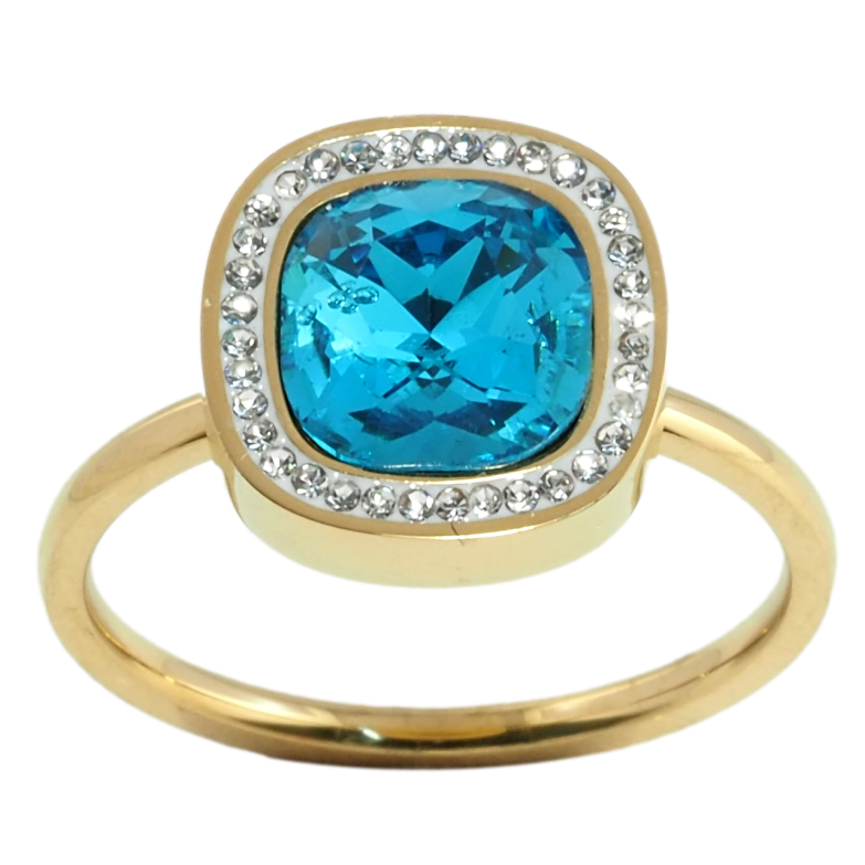 Кольцо Xuping TTM Stainless Steel цвет 14К Голубой фианит в обрамлении циркония,12х12мм фото №1