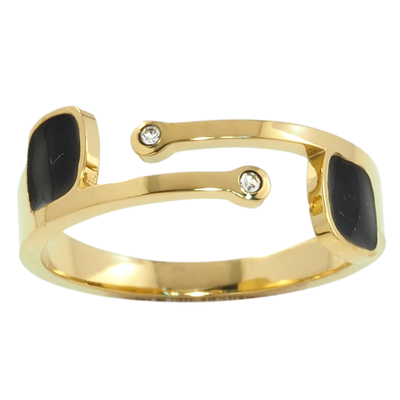 Каблучка Xuping TTM Stainless Steel Колір 14К Візерунок з цирконієм та чорною емаллю фото №1