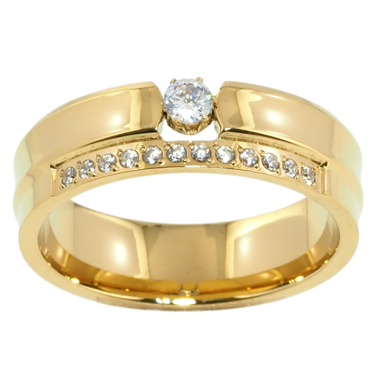 Кольцо Xuping TTM Stainless Steel Цвет 14К Узор с цирконием, шир. 6мм фото №11