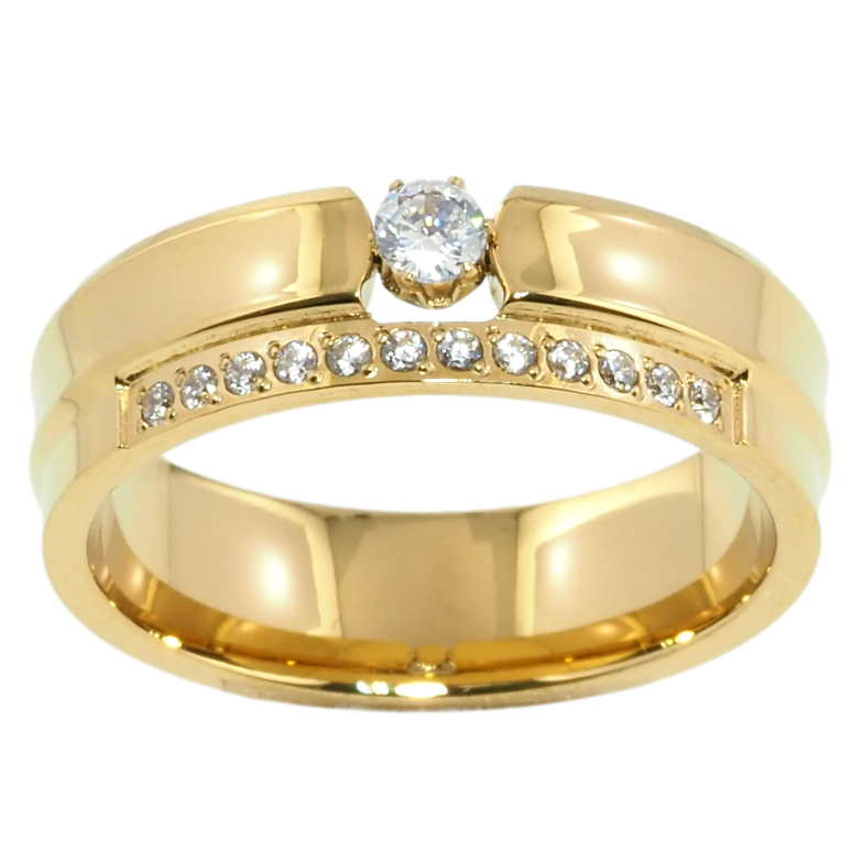 Каблучка Xuping TTM Stainless Steel Колір 14К Візерунок з цирконієм, шир. 6мм фото №7