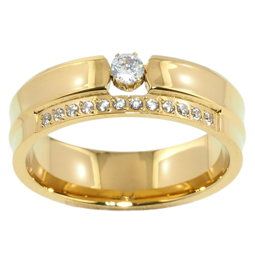 Кольцо Xuping TTM Stainless Steel Цвет 14К Узор с цирконием, шир. 6мм фото №1