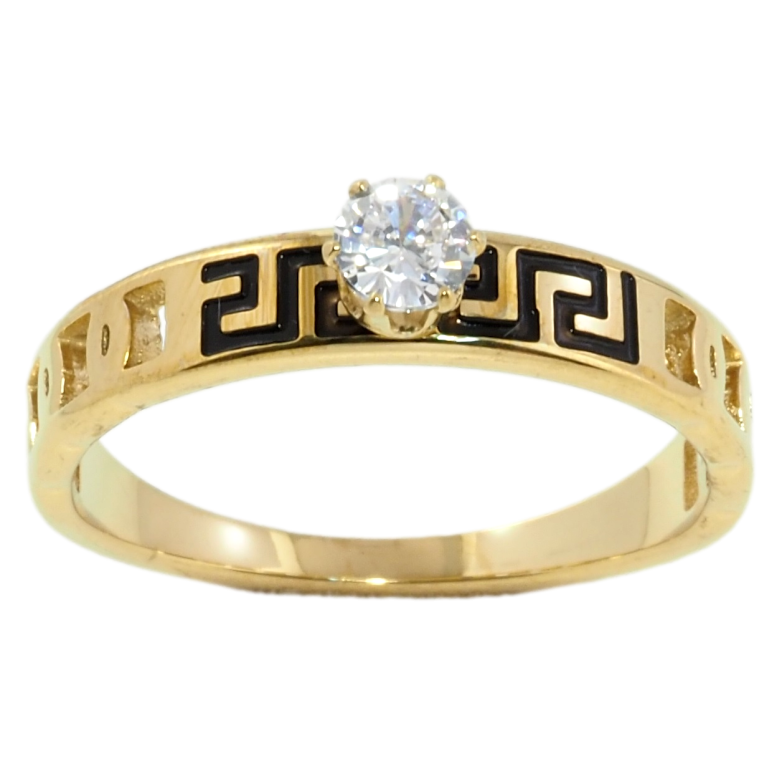 Кольцо Xuping TTM Stainless Steel Цвет 14К Греческий узор с фианитом, ø 4мм фото №1