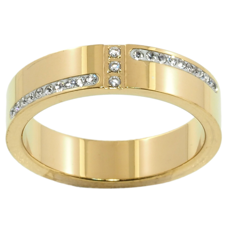 Кольцо Xuping TTM Stainless Steel Цвет 14К Узор с дорожками циркония, шир. 5мм фото №1