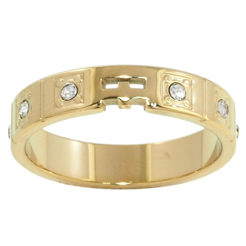 Кольцо Xuping TTM Stainless Steel Цвет 14К Узор крестик с вставками циркония, шир. 4.5мм фото №1