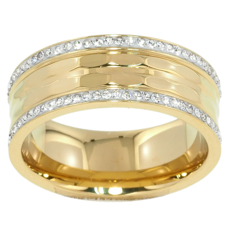 Каблучка Xuping TTM Stainless Steel Колір 14К Візерунок з доріжками цирконію, шир. 8мм фото №2