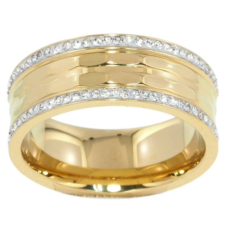 Каблучка Xuping TTM Stainless Steel Колір 14К Візерунок з доріжками цирконію, шир. 8мм фото №12