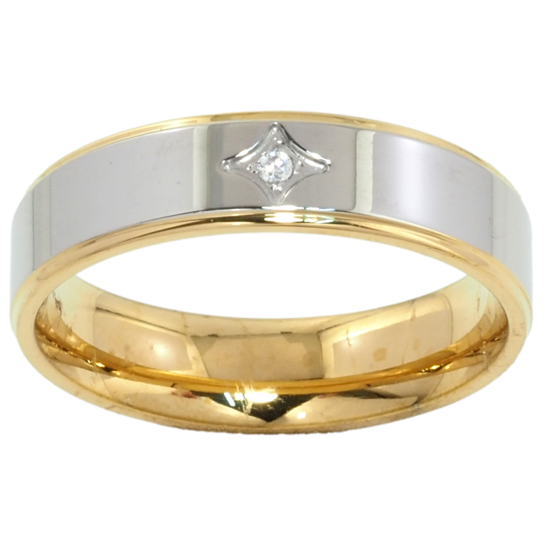 Кольцо Xuping TTM Stainless Steel Цвет Родий + 14К Узор с цирконием, шир. 5.5мм фото №1