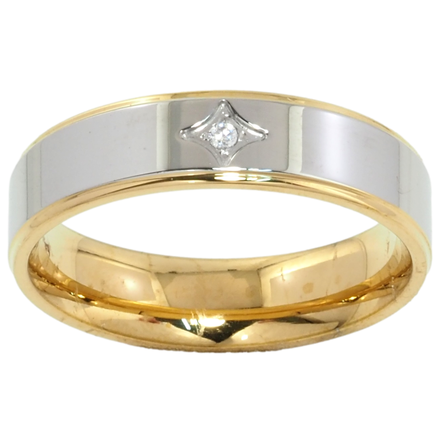 Кольцо Xuping TTM Stainless Steel Цвет Родий + 14К Узор с цирконием, шир. 5.5мм фото №1