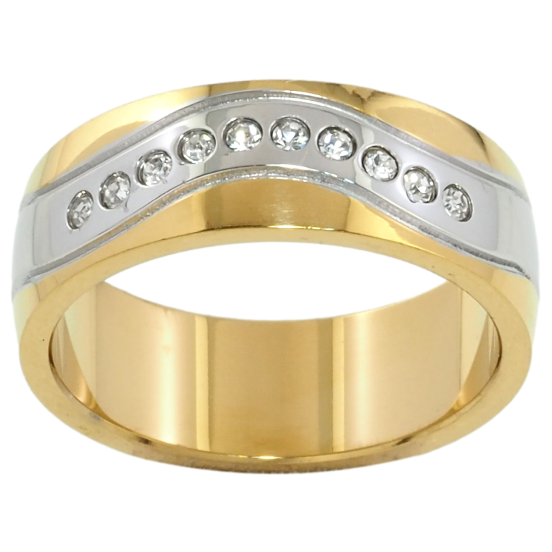 Кольцо Xuping TTM Stainless Steel Цвет Родий + 14К Узор с цирконием, шир. 7мм фото №1