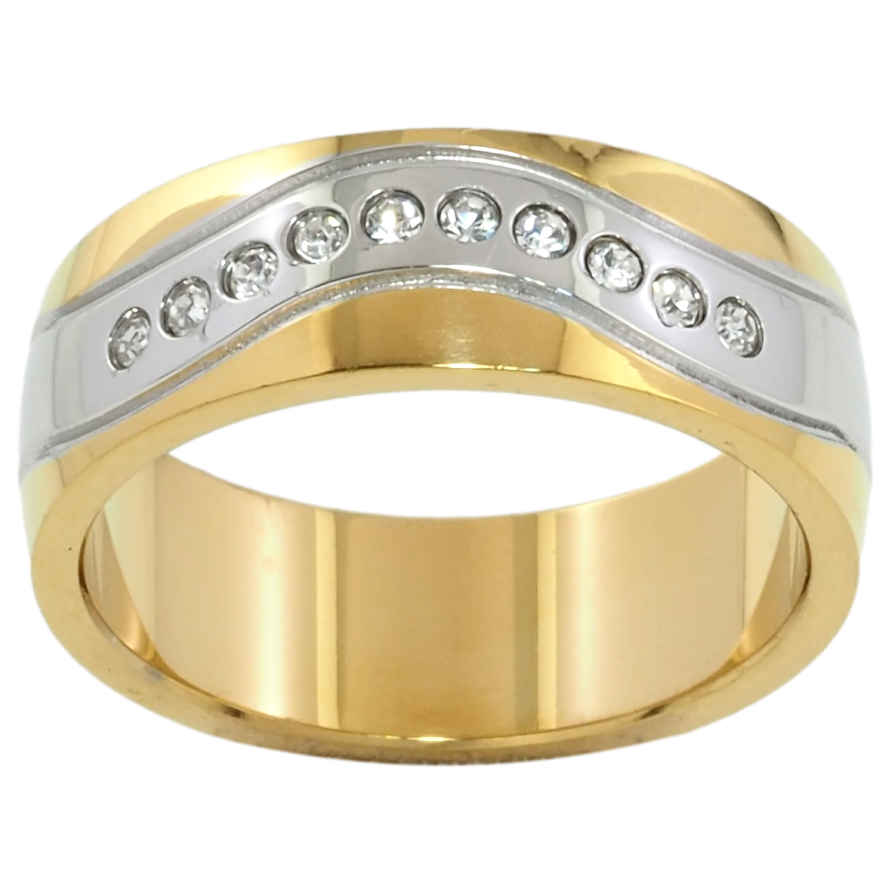 Кольцо Xuping TTM Stainless Steel Цвет Родий + 14К Узор с цирконием, шир. 7мм фото №1