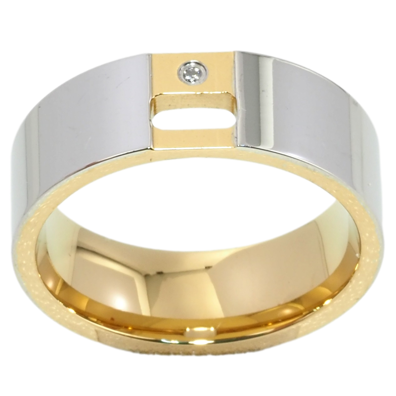 Каблучка Xuping TTM Stainless Steel Колір Родій + 14К Візерунок з цирконієм, шир. 7мм фото №3