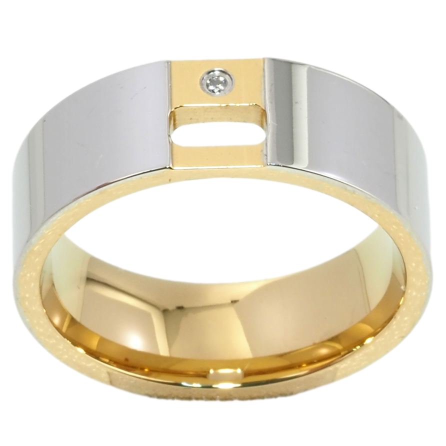 Каблучка Xuping TTM Stainless Steel Колір Родій + 14К Візерунок з цирконієм, шир. 7мм фото №1