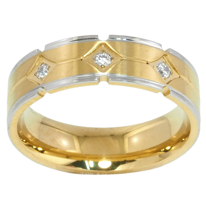 Кольцо Xuping TTM Stainless Steel Цвет Родий + 14К Узор с цирконием, шир. 6мм фото №1