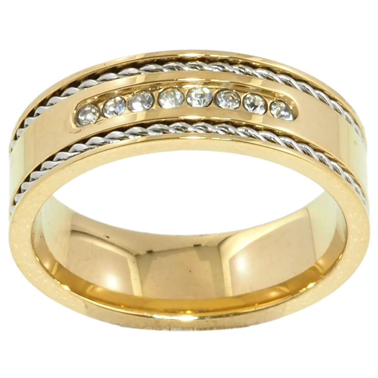 Каблучка Xuping TTM Stainless Steel Колір Родій + 14К Візерунок з доріжкою цирконію, шир. 6.5мм фото №5