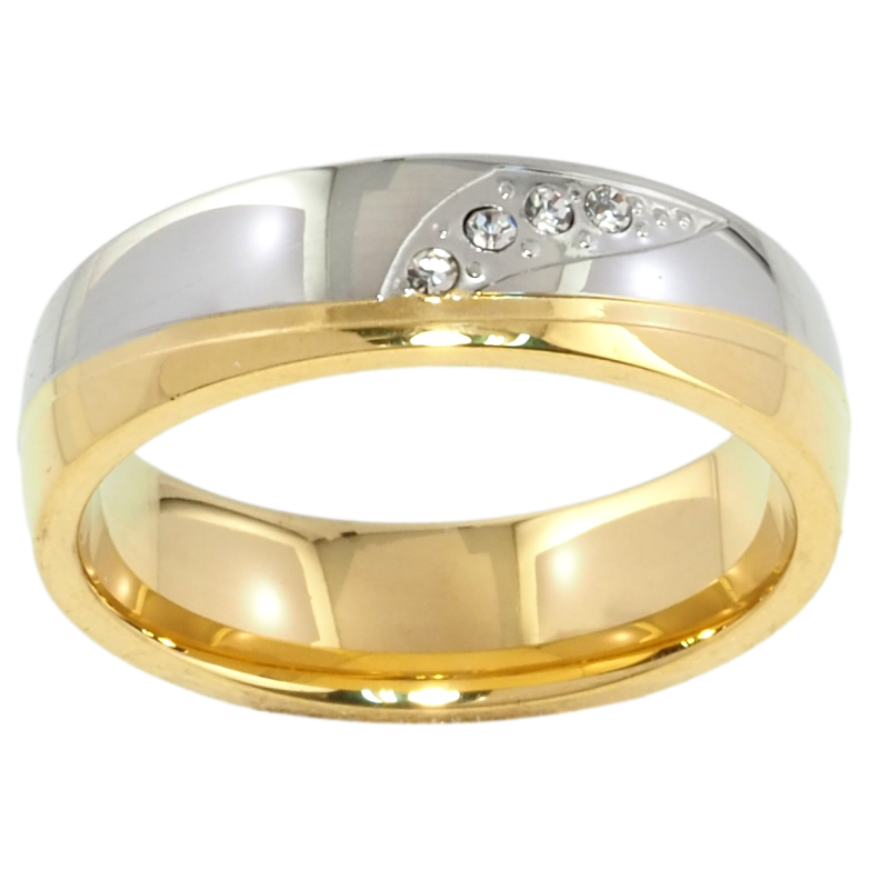 Каблучка Xuping TTM Stainless Steel Колір Родій + 14К Візерунок з цирконієм, шир. 6мм фото №1