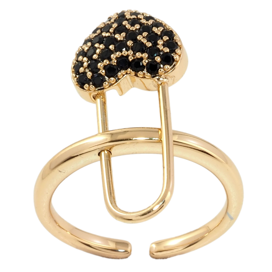 Кольцо Xuping Позолота 18K Съёмная булавка сердечко с черным цирконием фото №1