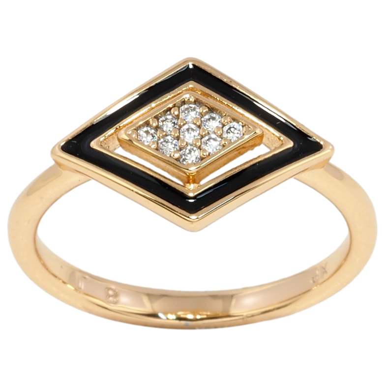 Кольцо Xuping Позолота 18K Ромб с цирконием и черной эмалью фото №1