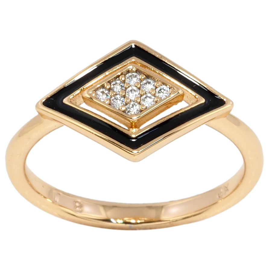 Кольцо Xuping Позолота 18K Ромб с цирконием и черной эмалью фото №1