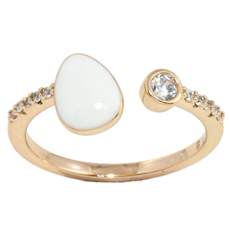 Кольцо Xuping Позолота 18K Узор с цирконием и белой эмалью фото №3