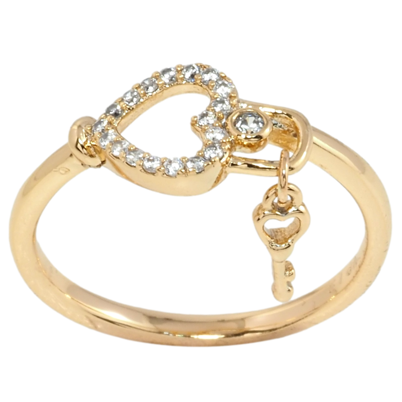 Кольцо Xuping Позолота 18K Сердечко-замочек с ключиком фото №1