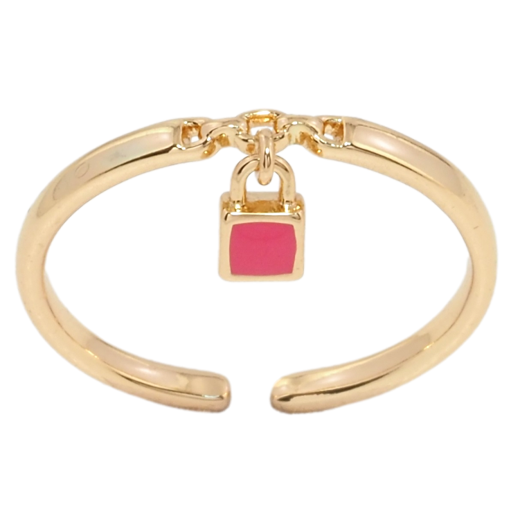 Кольцо Xuping Позолота 18K Подвеска замочек с розовой эмалью фото №4