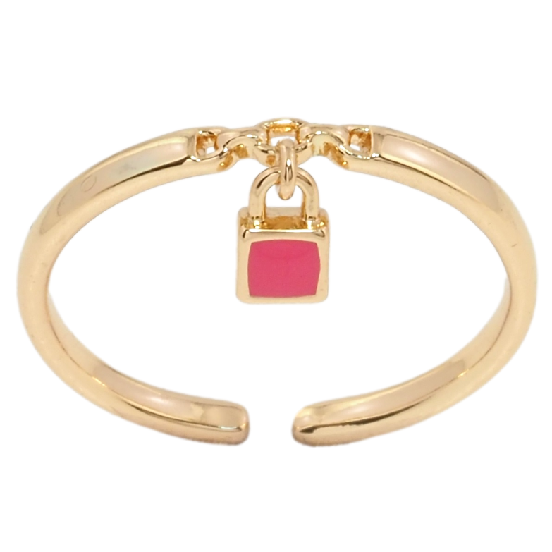 Кольцо Xuping Позолота 18K Подвеска замочек с розовой эмалью фото №1