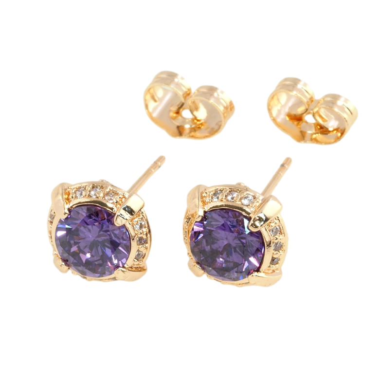 Серьги Xuping M&L Цвет 18K пусеты Сиреневый фианит в оправе с цирконием ø 9мм фото №14