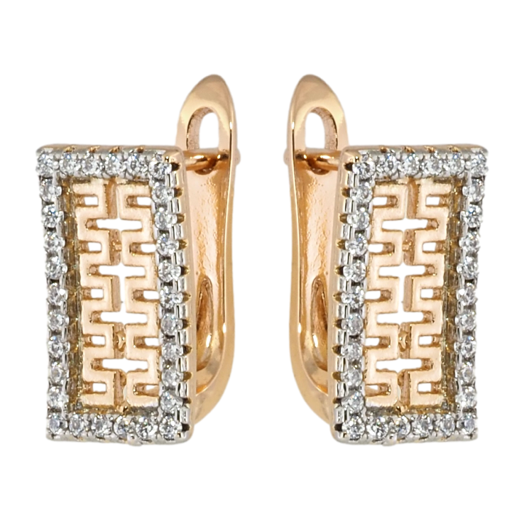 Серьги Xuping Позолота 18K + Родий английский замок Прямоугольники с резным узором в обрамлении циркония фото №16 Серьги Xuping Позолота 18K + Родий английский замок Прямоугольники с резным узором в обрамлении циркония фото №16