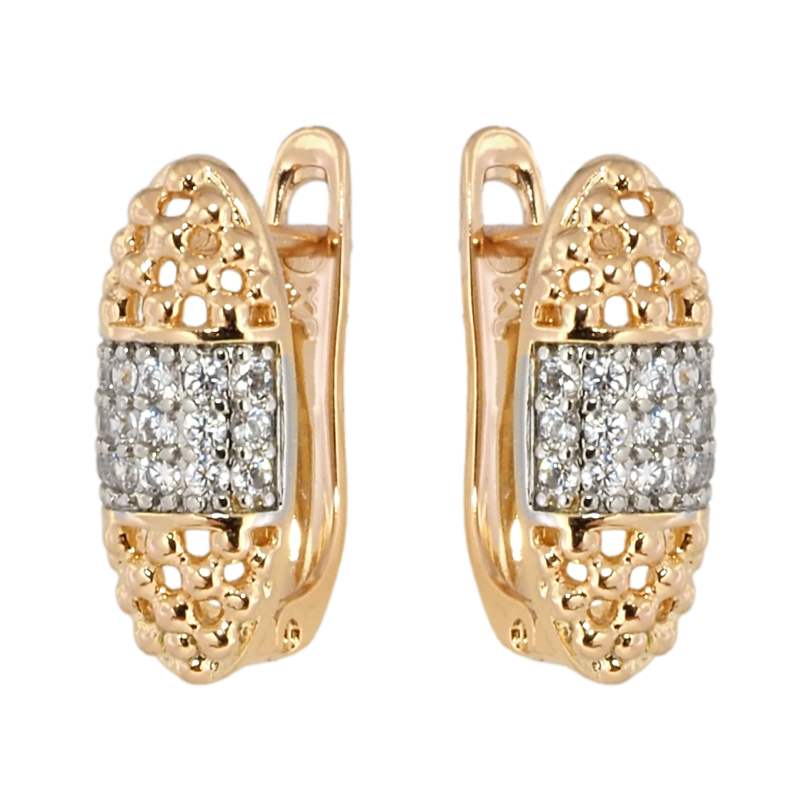 Серьги Xuping Позолота 18K + Родий английский замок Овалы с инкрустацией цирконием фото №1