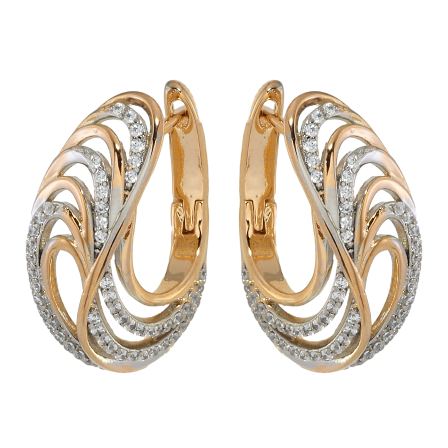 Серьги Xuping Позолота 18K + Родий английский замок Узор с цирконием фото №1