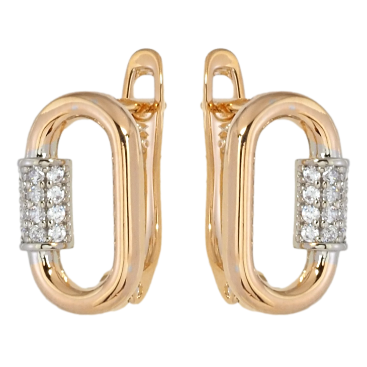 Серьги Xuping Позолота 18K + Родий английский замок Овалы с цирконием фото №9 Серьги Xuping Позолота 18K + Родий английский замок Овалы с цирконием фото №9