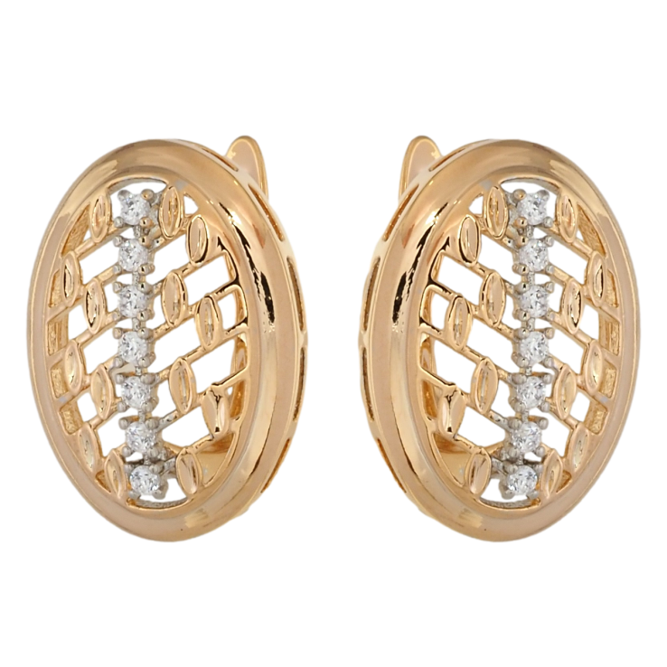 Серьги Xuping Позолота 18K + Родий английский замок Овалы с дорожками циркония фото №4 Серьги Xuping Позолота 18K + Родий английский замок Овалы с дорожками циркония фото №4