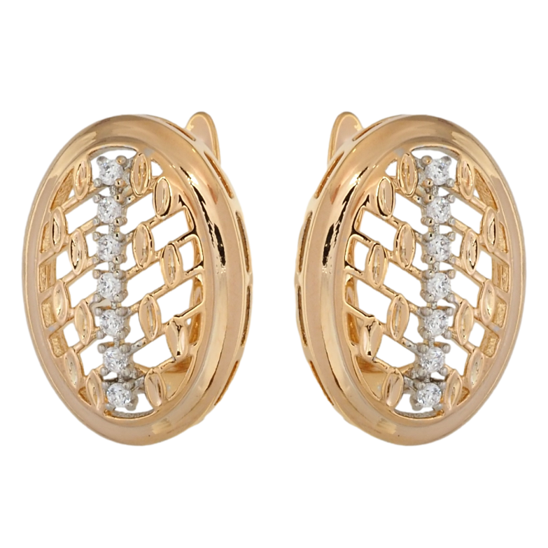 Серьги Xuping Позолота 18K + Родий английский замок Овалы с дорожками циркония фото №1