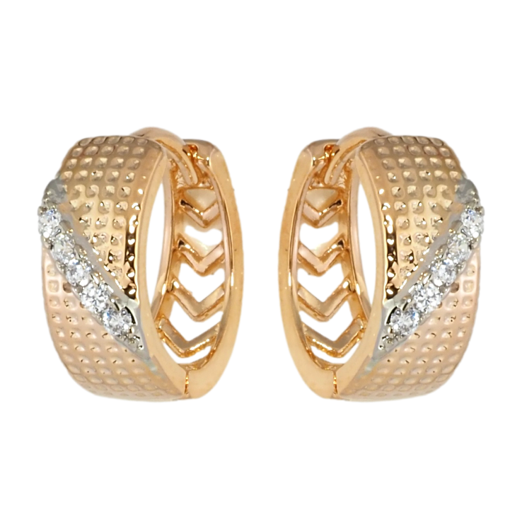 Серьги Xuping Позолота 18K + Родий колечки Узор с цирконием фото №5 Серьги Xuping Позолота 18K + Родий колечки Узор с цирконием фото №5