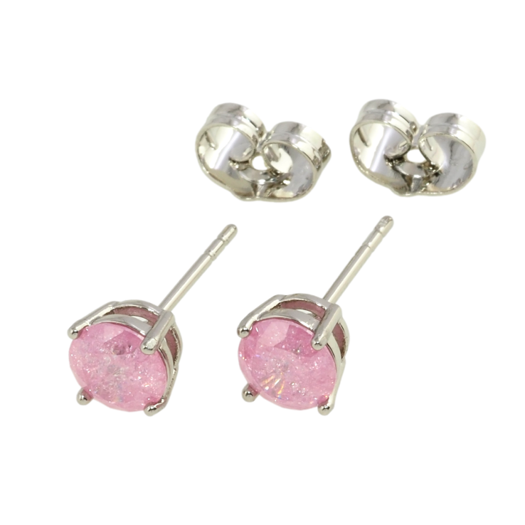 Сережки Xuping Родій пусети Рожеві фіаніти в 4-х крапановій оправі ø 6мм фото №4