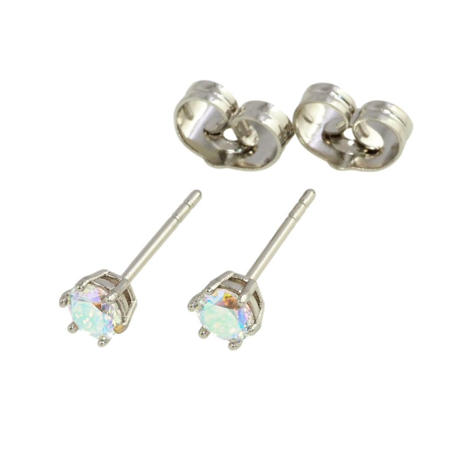 Сережки Xuping Родій пусети Райдужні фіаніти в 6-ти крапановій оправі ø 4мм фото №1