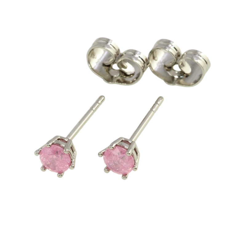 Серьги Xuping Родий пусеты Розовые фианиты в 6-ти крапановой оправе ø 4мм фото №21