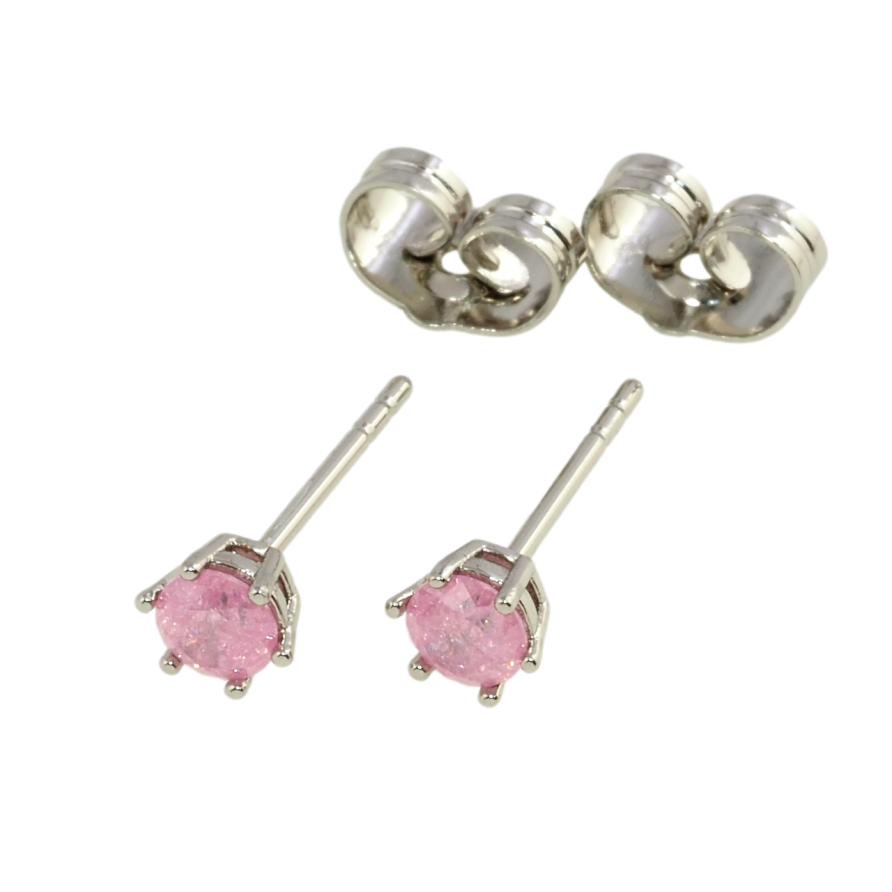 Серьги Xuping Родий пусеты Розовые фианиты в 6-ти крапановой оправе ø 4мм фото №1