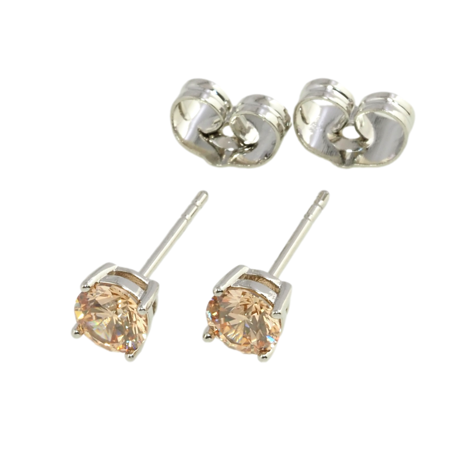 Сережки Xuping Родій пусети Персикові фіаніти в 4-х крапановій оправі ø 5мм фото №1