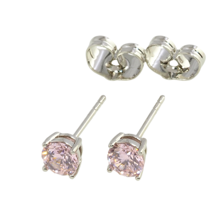 Сережки Xuping Родій пусети Рожеві фіаніти в 4-х крапановій оправі ø 5мм фото №5