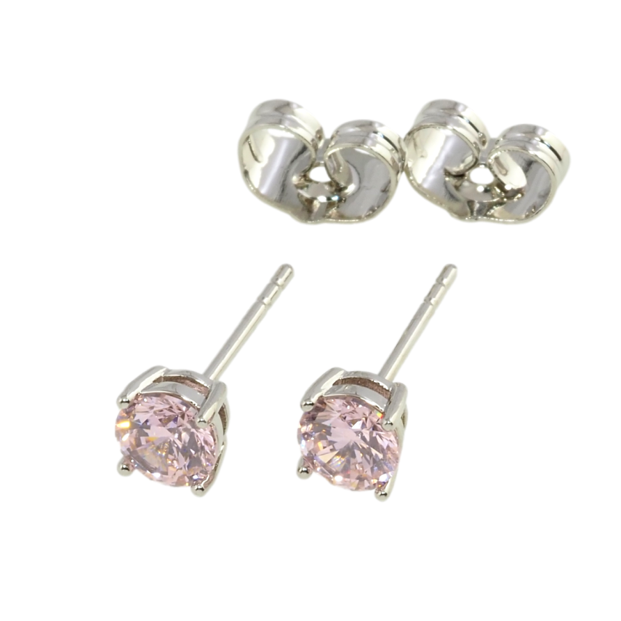 Сережки Xuping Родій пусети Рожеві фіаніти в 4-х крапановій оправі ø 5мм фото №1