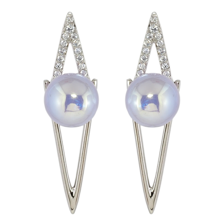 Серьги Xuping Родий пусеты Узор с сиреневыми шариками 2 в 1 фото №1