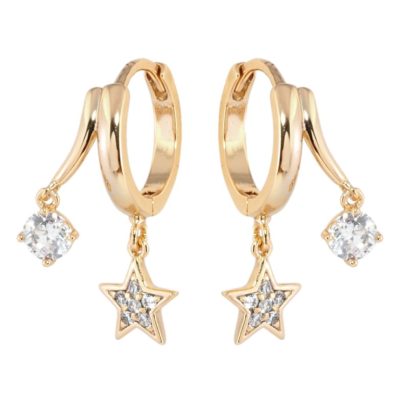 Сережки Xuping Позолота 18K підвіски на колечках Зірочка з фіанітом фото №6