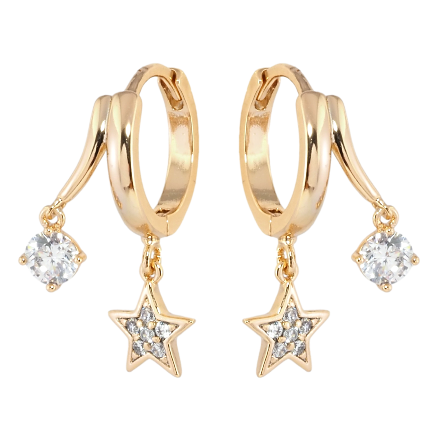 Сережки Xuping Позолота 18K підвіски на колечках Зірочка з фіанітом фото №1