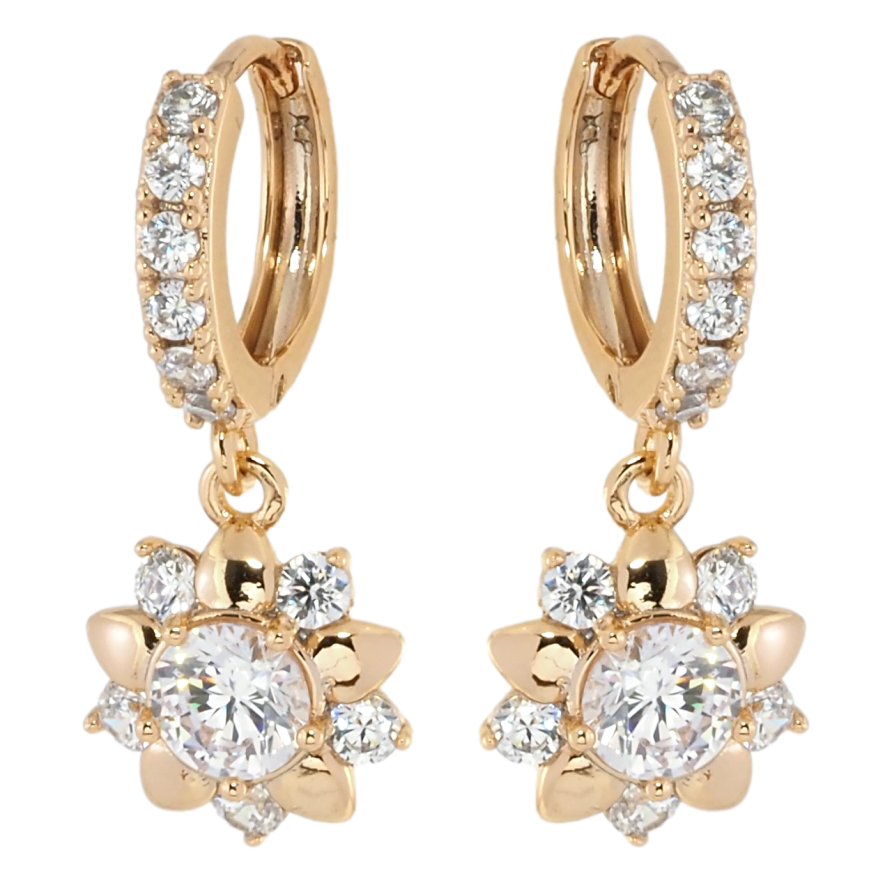 Сережки Xuping Позолота 18K підвіски на колечках Квіточки з цирконієм фото №1