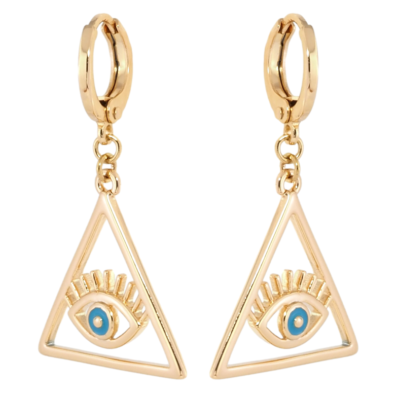 Сережки Xuping Позолота 18K підвіски на колечках Всевидюче око з блакитною емаллю фото №2