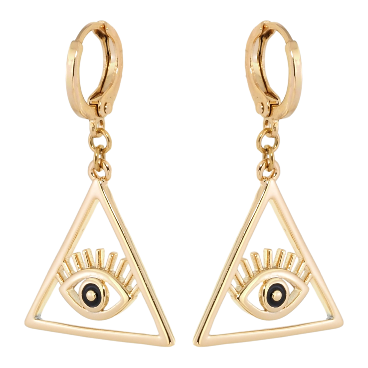 Сережки Xuping Позолота 18K підвіски на колечках Всевидюче око з чорною емаллю фото №15
