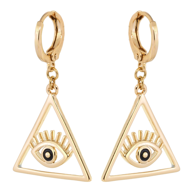 Серьги Xuping Позолота 18K подвески на колечках Всевидящее око с черной эмалью фото №1