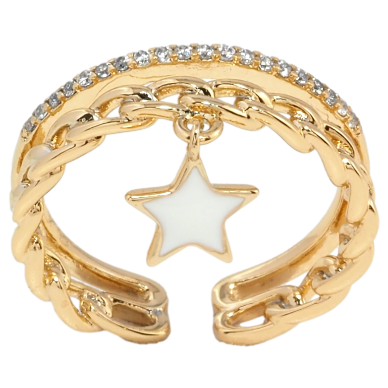 Кольцо Xuping Позолота 18K Дорожка циркония и цепочка с подвеской звезда фото №1