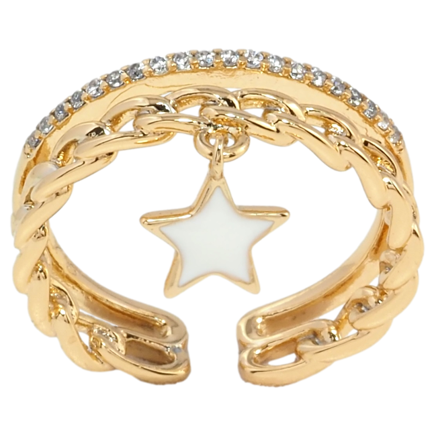 Кольцо Xuping Позолота 18K Дорожка циркония и цепочка с подвеской звезда фото №1